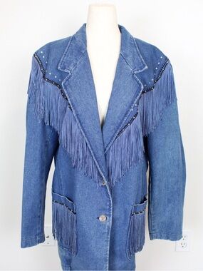 Vintage David David Denim Jacket with fringe. size M